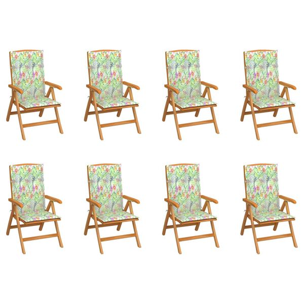 vidaXL Chaises inclinables de jardin et coussins lot de 8 Teck solide