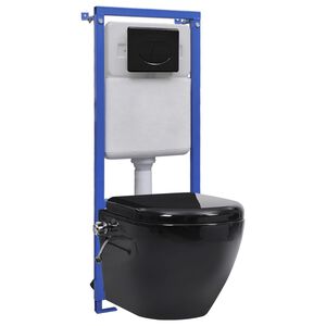 vidaXL Toilette suspendue et sans bord avec r&eacute;servoir noir c&eacute;ramique