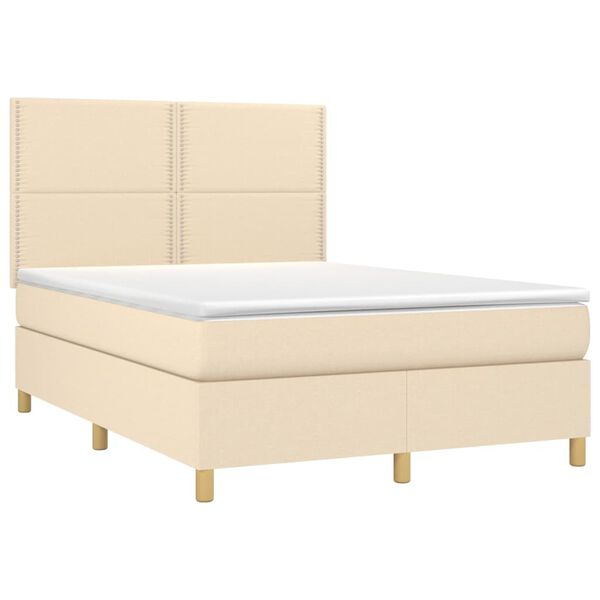 vidaXL Sommier &agrave; lattes de lit avec matelas Cr&egrave;me 140x200 cm Tissu