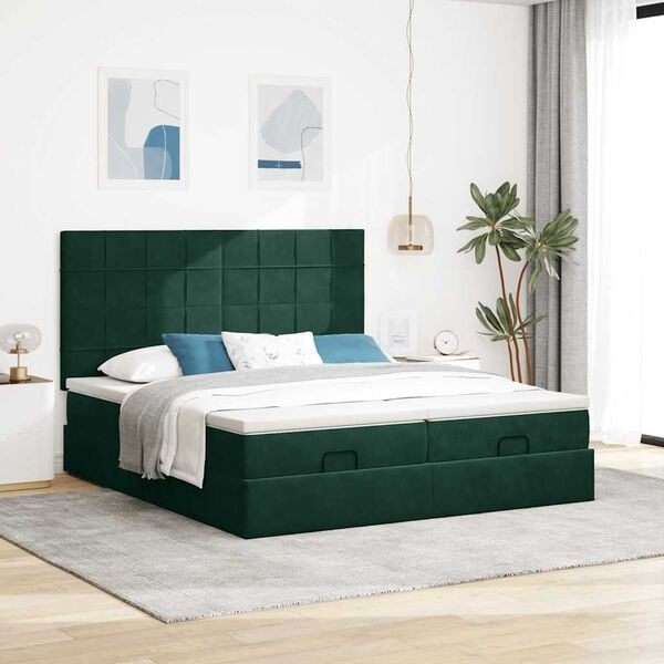 VidaXL Cadre de lit ottoman avec matelas vert foncé 180x200cm velours