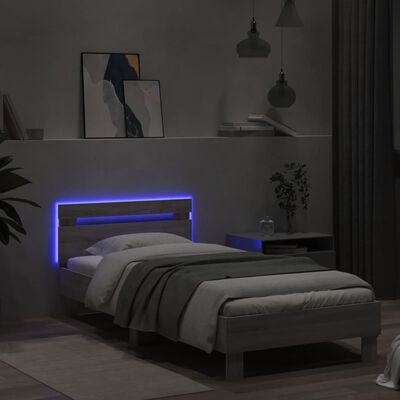 vidaXL Cadre de lit tête de lit et lumières LED sonoma gris 75x190 cm