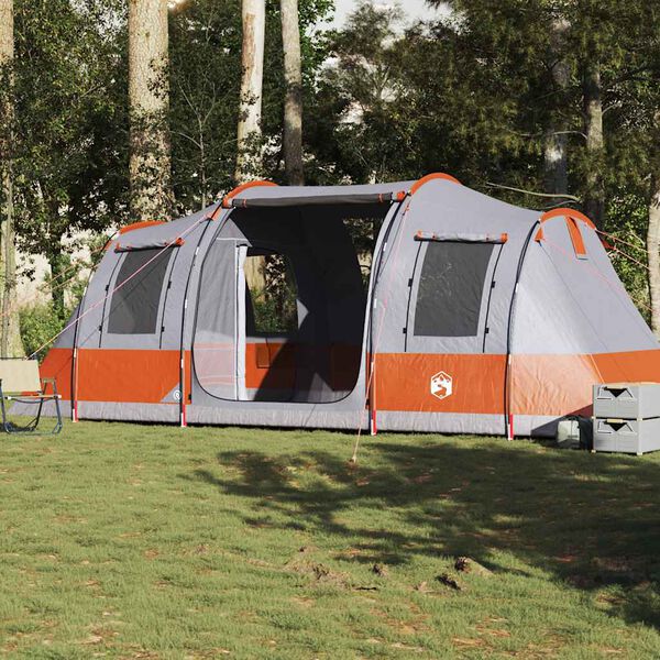 vidaXL Tente de camping tunnel 4 personnes gris et orange imperm&eacute;able