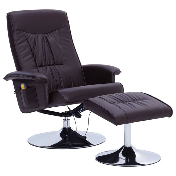 vidaXL Fauteuil de massage inclinable et repose-pied marron similicuir