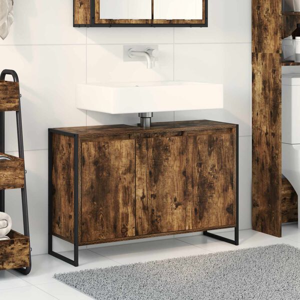 vidaXL Cabinet de salle de bain avec porte Ch&ecirc;ne Fum&eacute; 90 x 30 x 60 cm