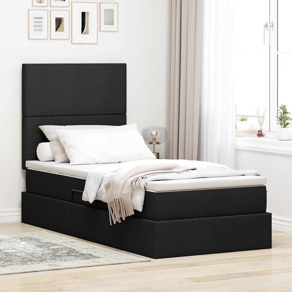 vidaXL Lit avec rangement et matelas Noir 100 x 200 cm Polyester