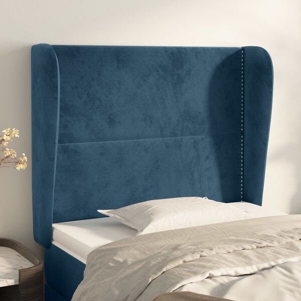 vidaXL T&ecirc;te de lit avec oreilles Bleu fonc&eacute; 93x23x118/128 cm Velours