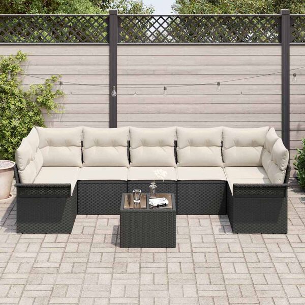 vidaXL Ensemble de canapé de jardin avec coussin 8 pcs Noir polyrotin