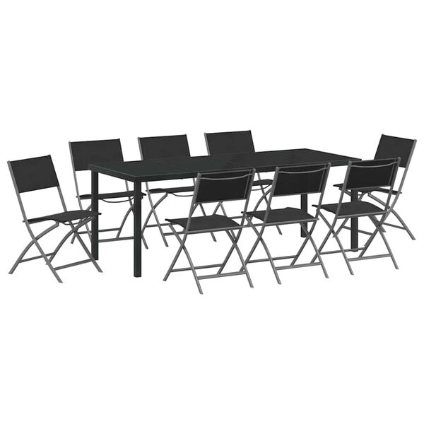 vidaXL Ensemble de salle &agrave; manger pour jardin 9 pcs Noir