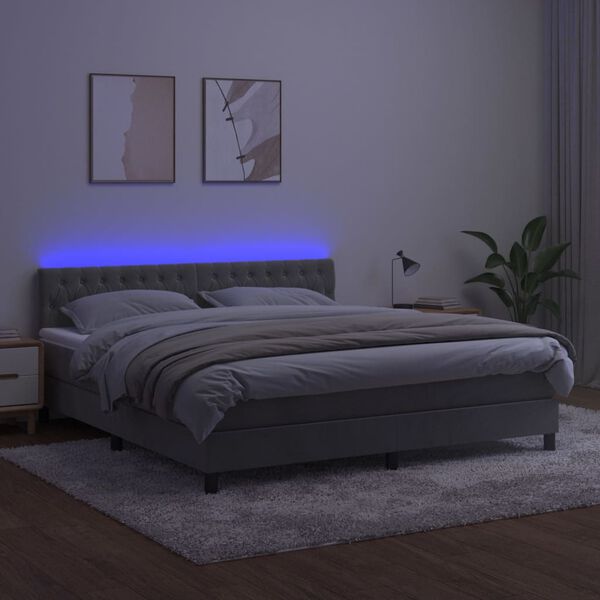 vidaXL Sommier &agrave; lattes de lit avec matelas LED Gris clair 160x200 cm