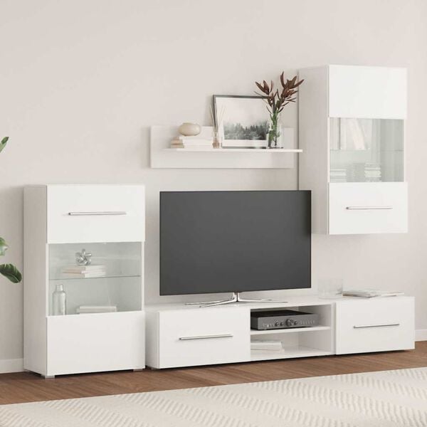 vidaXL Meuble TV mural avec éclairage LED 5 pièces Blanc