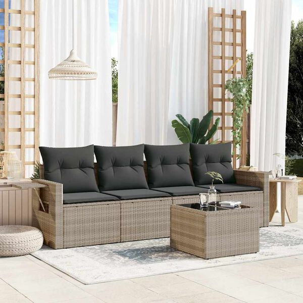 vidaXL Salon de jardin 5 pcs avec coussins gris clair r&eacute;sine tress&eacute;e
