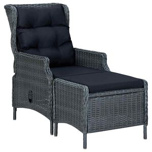 vidaXL Chaise inclinable de jardin tabouret r&eacute;sine tress&eacute;e gris fonc&eacute;