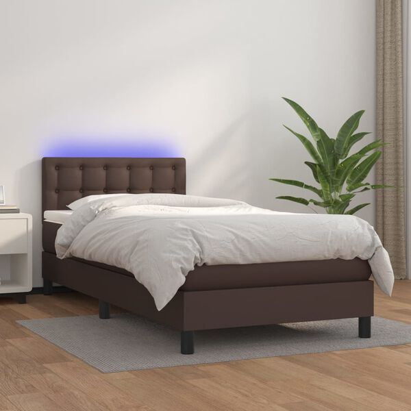 vidaXL Sommier &agrave; lattes de lit avec matelas et LED Marron 100x200cm