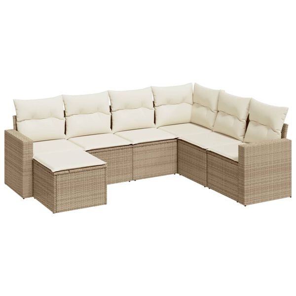 vidaXL Salon de jardin avec coussins 7 pcs beige r&eacute;sine tress&eacute;e