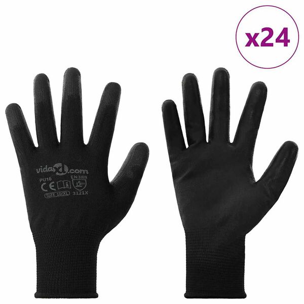 vidaXL Gants de Travail 24 pcs Noir 10 / xl Polyester