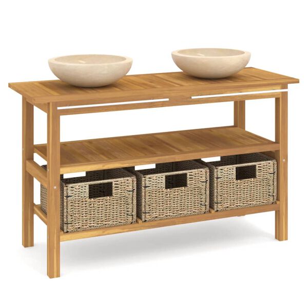 vidaXL Armoire de salle de bain et lavabos en marbre crème Teck massif