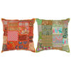 vidaXL Coussin Patchwork lot de 2 fait &agrave; la main 45x45 cm Orange/Vert