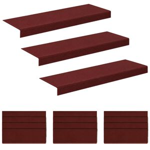 vidaXL Tapis d'escalier 15 pc 65 x 21 x 4 cm Bordeaux Polyester