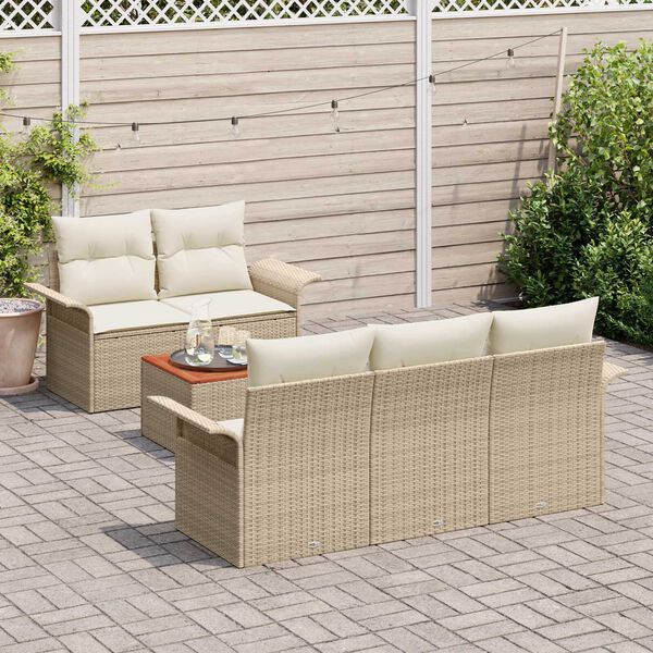 vidaXL Ensemble de canapé de jardin avec coussin 6 pcs Beige polyrotin