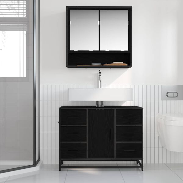 vidaXL Ensemble de mobilier de salle de bain 2 pcs Ch&ecirc;ne noir