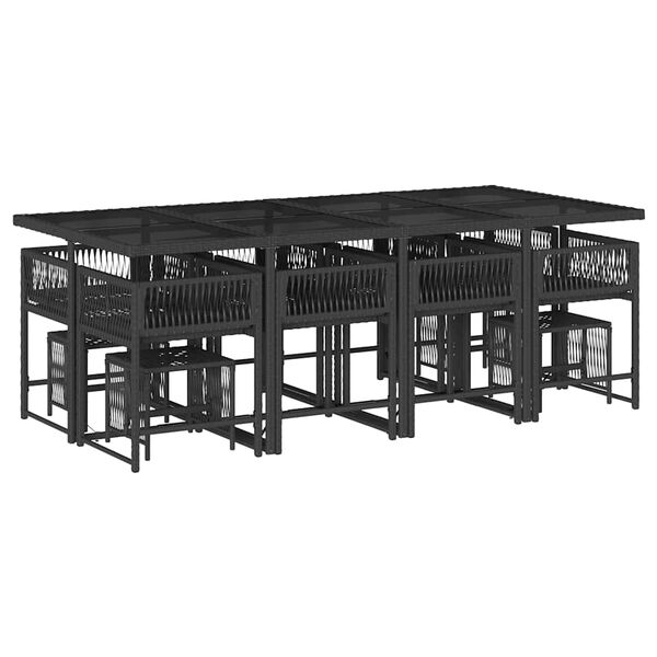 vidaXL Ensemble &agrave; manger de jardin 13 pcs coussins noir r&eacute;sine tress&eacute;e