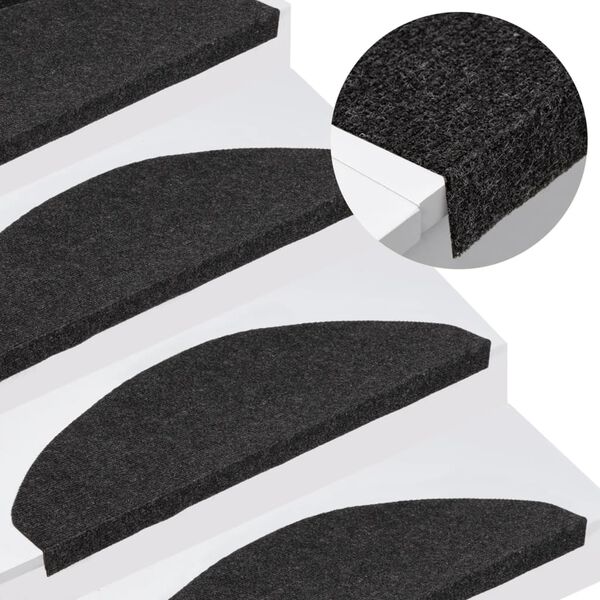 vidaXL Tapis d'escalier autocollants 15 pcs 65x22,5x3,5 cm Noir