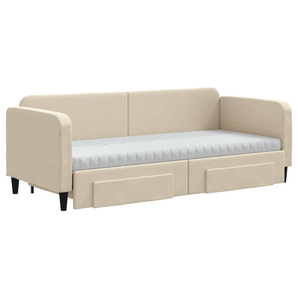 vidaXL Lit de jour avec gigogne et tiroirs crème 80x200 cm tissu