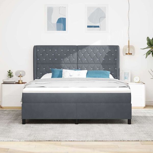 vidaXL Lit &agrave; ressorts avec matelas Gris fonc&eacute; 200 x 180 cm Polyester