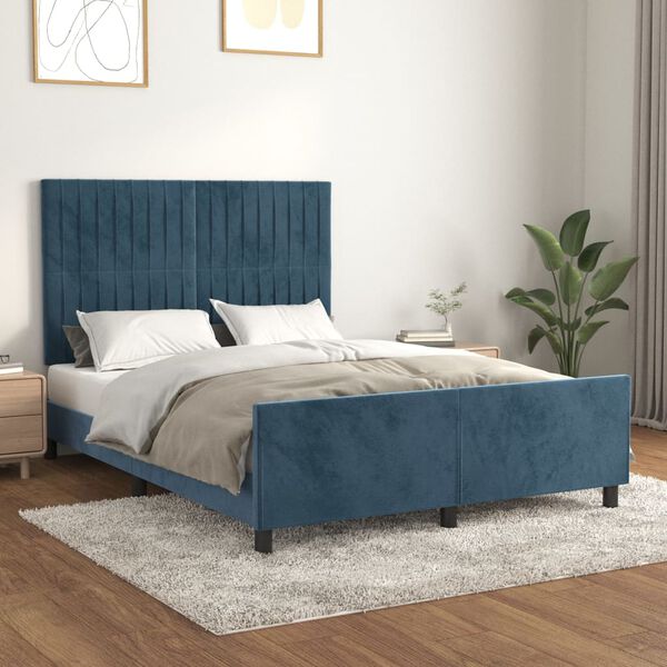 vidaXL Cadre de lit sans matelas bleu fonc&eacute; 140x190 cm velours