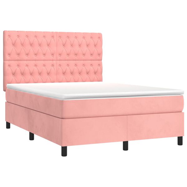 vidaXL Sommier &agrave; lattes de lit avec matelas Rose 140x200 cm Velours