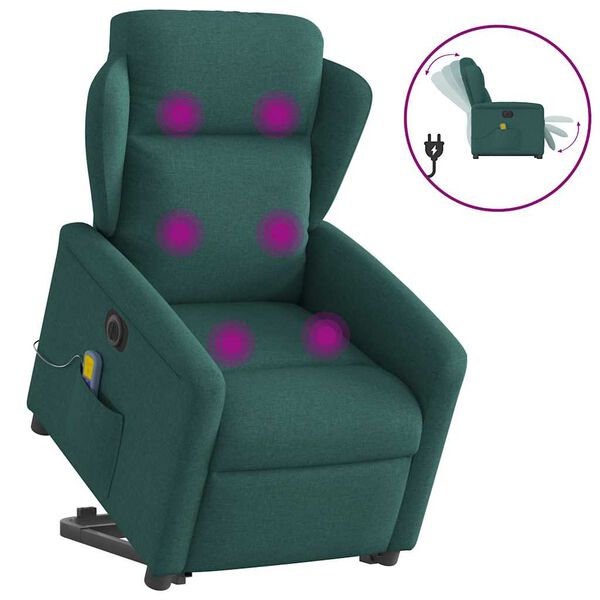 vidaXL Fauteuil inclinable de massage &eacute;lectrique Vert fonc&eacute; Tissu