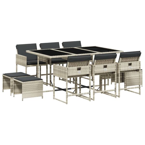 vidaXL Ensemble &agrave; manger de jardin 11pcs avec coussins gris poly rotin
