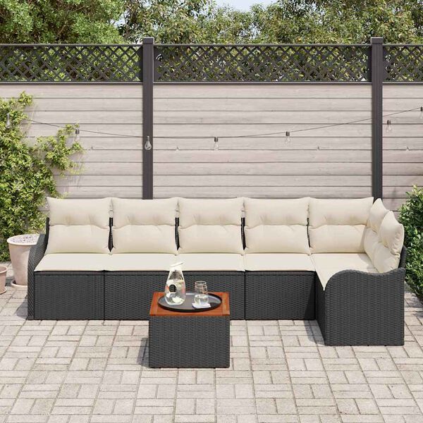 vidaXL Ensemble de canap&eacute; de jardin 7 pcs Noir et blanc