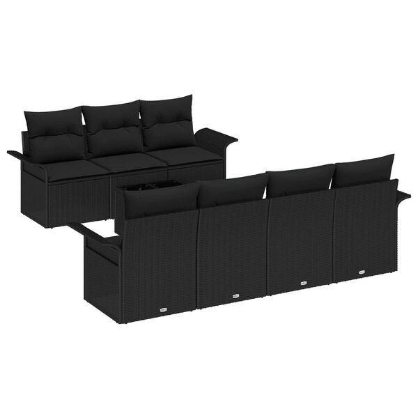 vidaXL Ensemble de canap&eacute; de jardin avec coussin 8 pcs Noir polyrotin