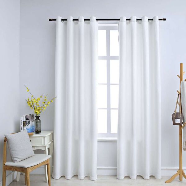 vidaXL Rideau occultant et anneaux en m&eacute;tal 2pcs Blanc cass&eacute; 140x175cm