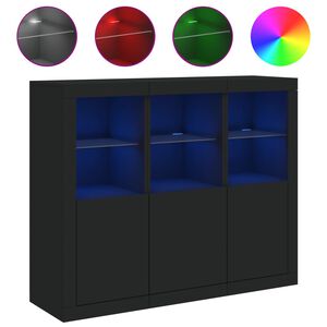 vidaXL Buffets avec lumi&egrave;res LED 3 pcs noir bois d'ing&eacute;nierie