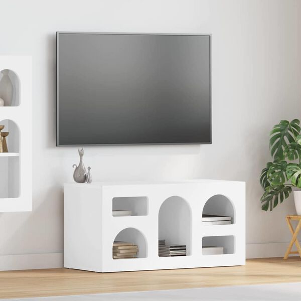 vidaXL Meuble TV Blanc brillant 80 x 35 x 40 cm Bois d'ing&eacute;nierie