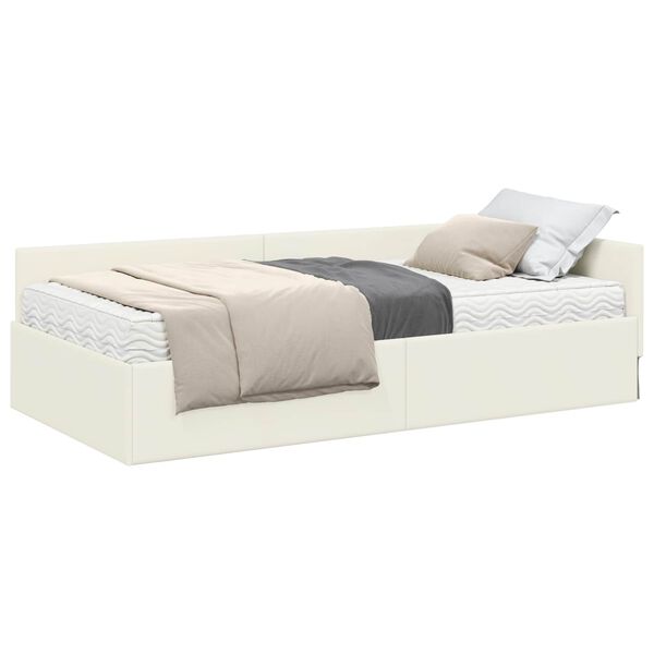 vidaXL Cadre de lit d'angle avec matelas Autre 2 pcs Cr&egrave;me Velours