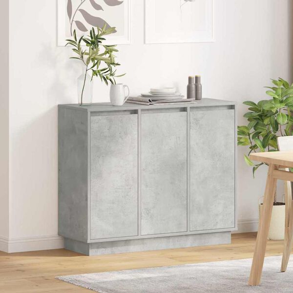 vidaXL Buffet LED Gris b&eacute;ton 90 x 32 x 75 cm Bois d'ing&eacute;nierie