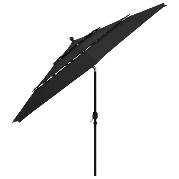 vidaXL Parasol de jardin &agrave; 3 niveaux avec m&acirc;t en aluminium noir 3,5 m