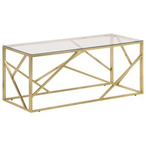vidaXL Table basse dor&eacute; acier inoxydable et verre tremp&eacute;