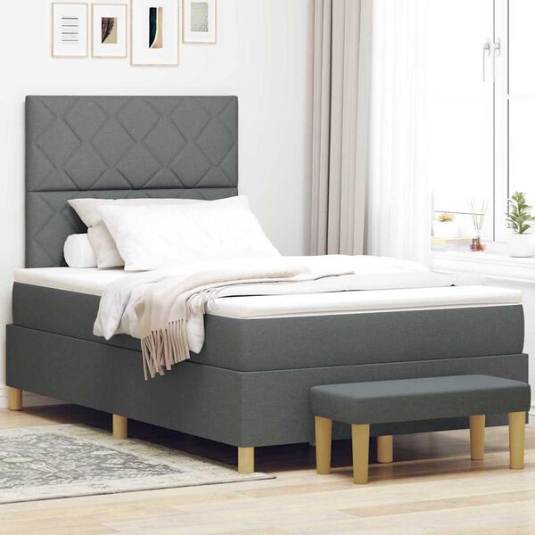 vidaXL Lit &agrave; ressorts avec matelas Gris fonc&eacute; 120 x 190 cm tissu