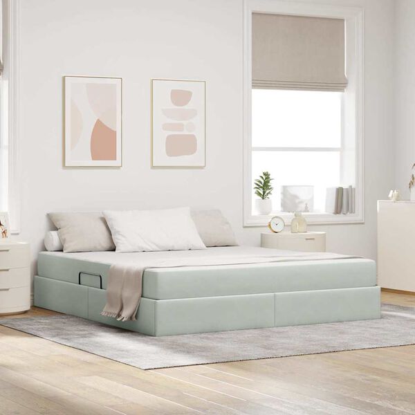 vidaXL Lit avec rangement et matelas Gris clair 160 x 200 cm Velours