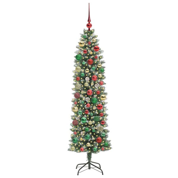 vidaXL Arbre de Noël artificiel slim avec 300 LED Vert et blanc 180 cm