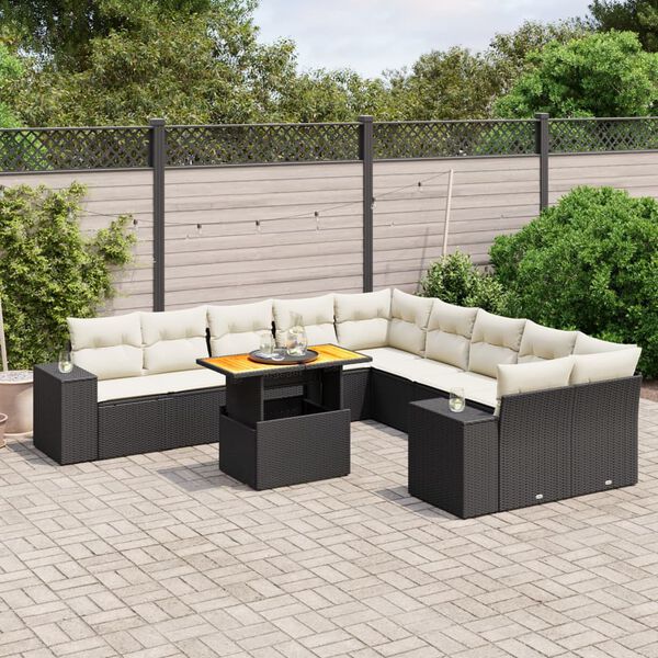 vidaXL Salon de jardin 11 pcs avec coussins noir r&eacute;sine tress&eacute;e
