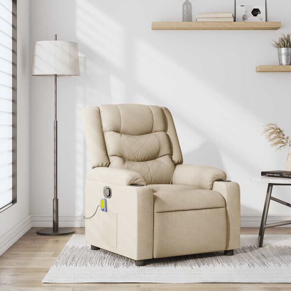 vidaXL Fauteuil de massage inclinable Cr&egrave;me Tissu