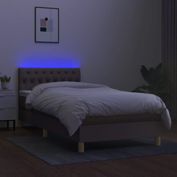vidaXL Sommier &agrave; lattes de lit avec matelas LED Taupe 90x190 cm Tissu