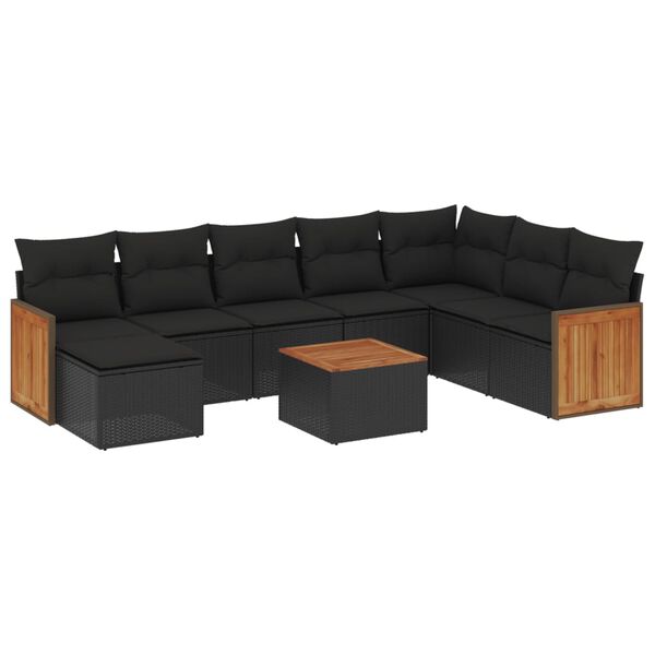 vidaXL Salon de jardin 9 pcs avec coussins noir r&eacute;sine tress&eacute;e