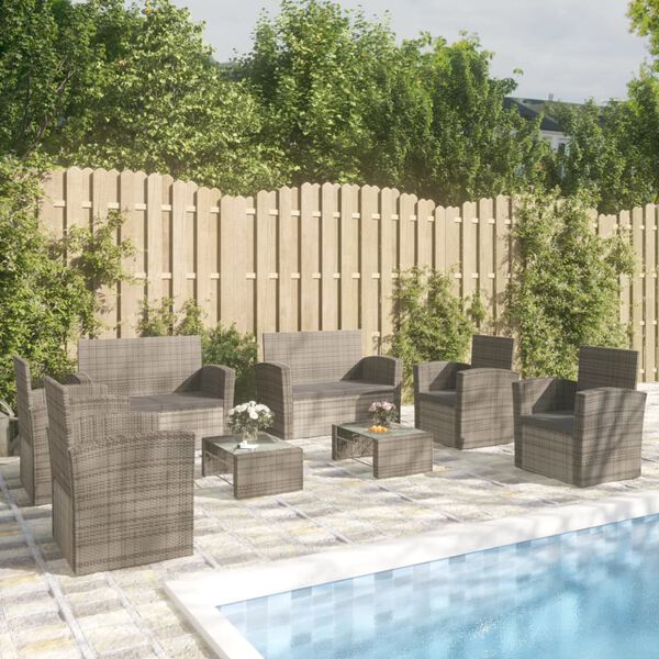 vidaXL Salon de jardin 8 pcs avec coussins R&eacute;sine tress&eacute;e Gris