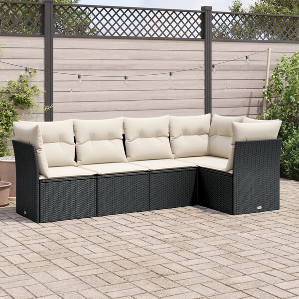 vidaXL Salon de jardin 5 pcs avec coussins noir r&eacute;sine tress&eacute;e